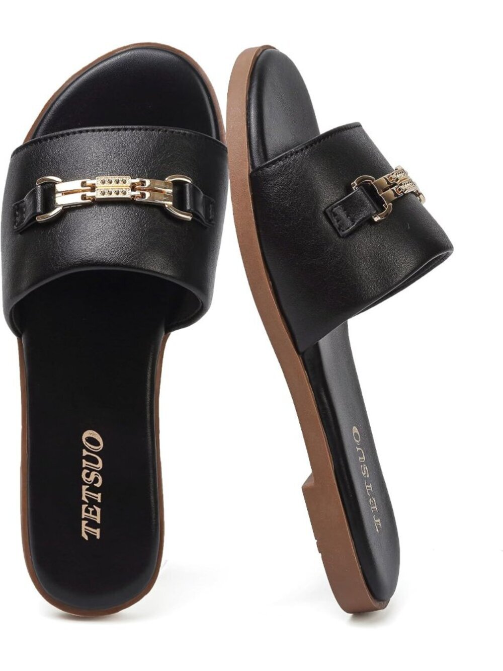 Women's Sandals Dressy Slide Sandals Black Open Toe Slip On Flat Summer Sandals